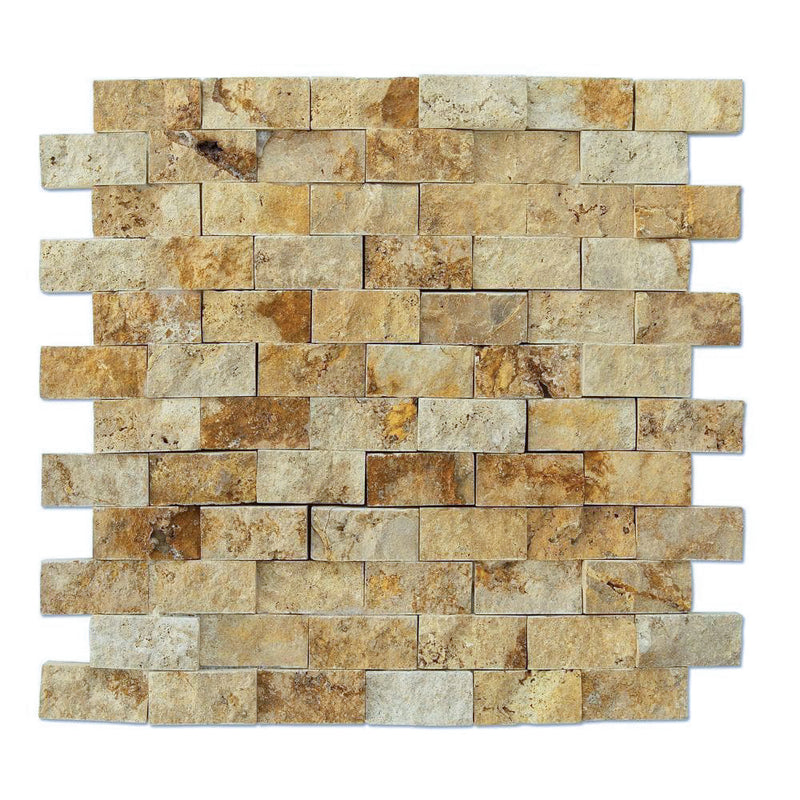 natural stone 1x2 split face mosaic meandros gold travertine SKU-20012401 top view