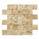 beige rustic splitface travertine mosaics 1x2 SKU 20012362 top view