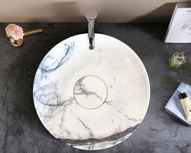 new york marble natural stone above counter sink polished SKU NTRVS23 Size (D):15.5" (H):4.5" installed in bathroom