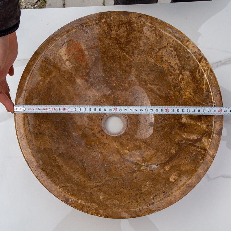 noce brown travertine V-shape natural stone tapered Sink polished size (D)16" (H)6" SKU-EGENPT1664 diameter measure view