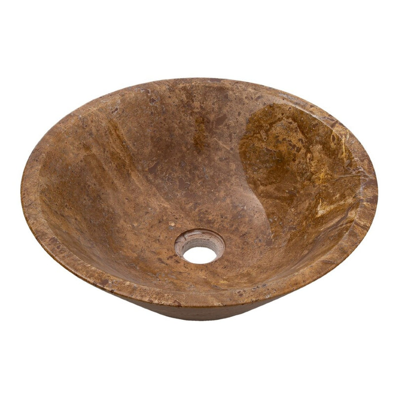 noce brown travertine V-shape natural stone tapered Sink polished size (D)16" (H)6" SKU-EGENPT1664 product shot angle view