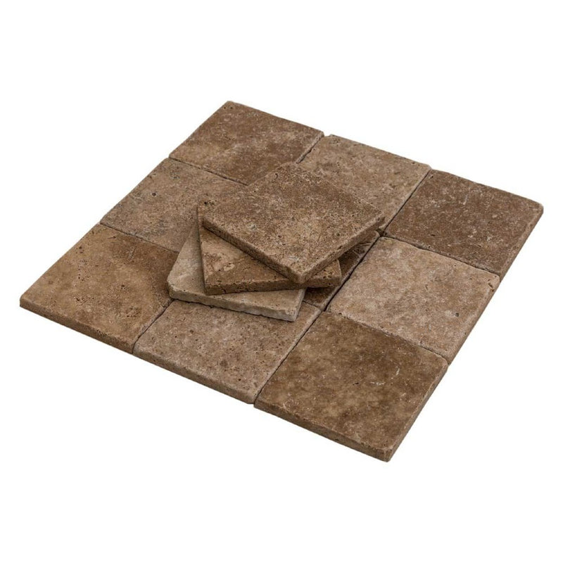 noce tumbled travertine tiles dark brown slightly rounded SKU-20012435 Angle shot of product
