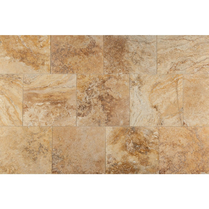 oasis gold premum travertine tile honed and filled size 18"x18" SKU-10074413 multi top view