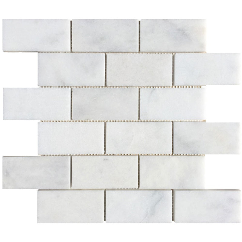 pamukkale white polished marble mosaics brick 2x4 SKU-20020059 top mesh view