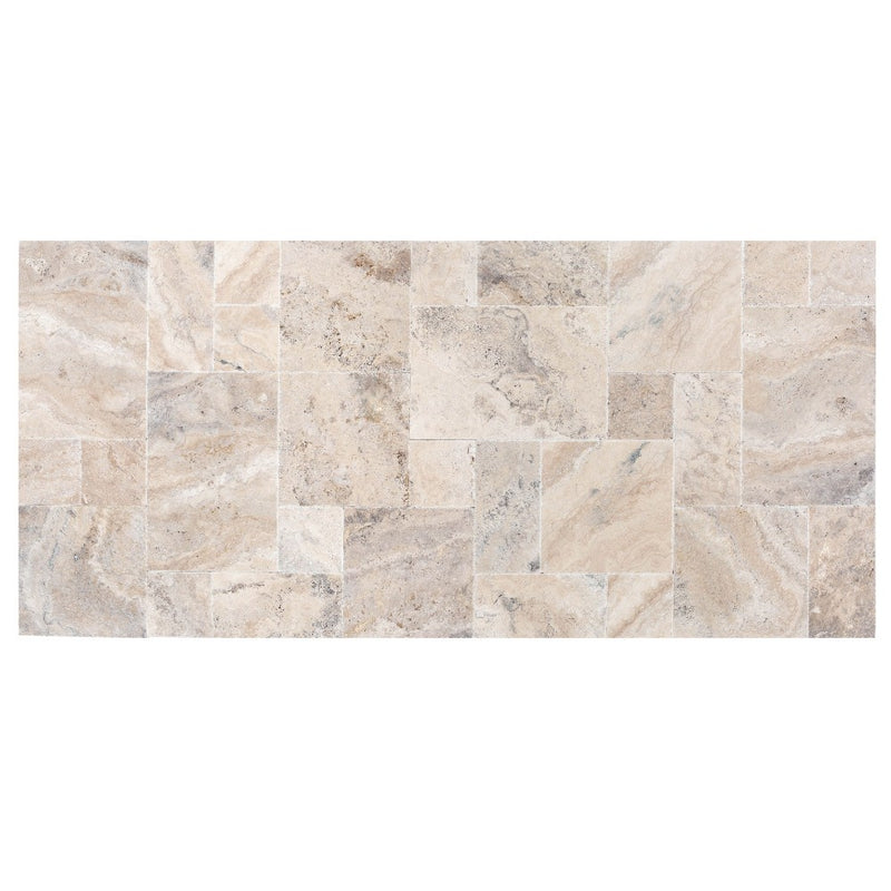 philly pntique french pattern set travertine tile brushed chiseled partially filled SKU-20075603 top view