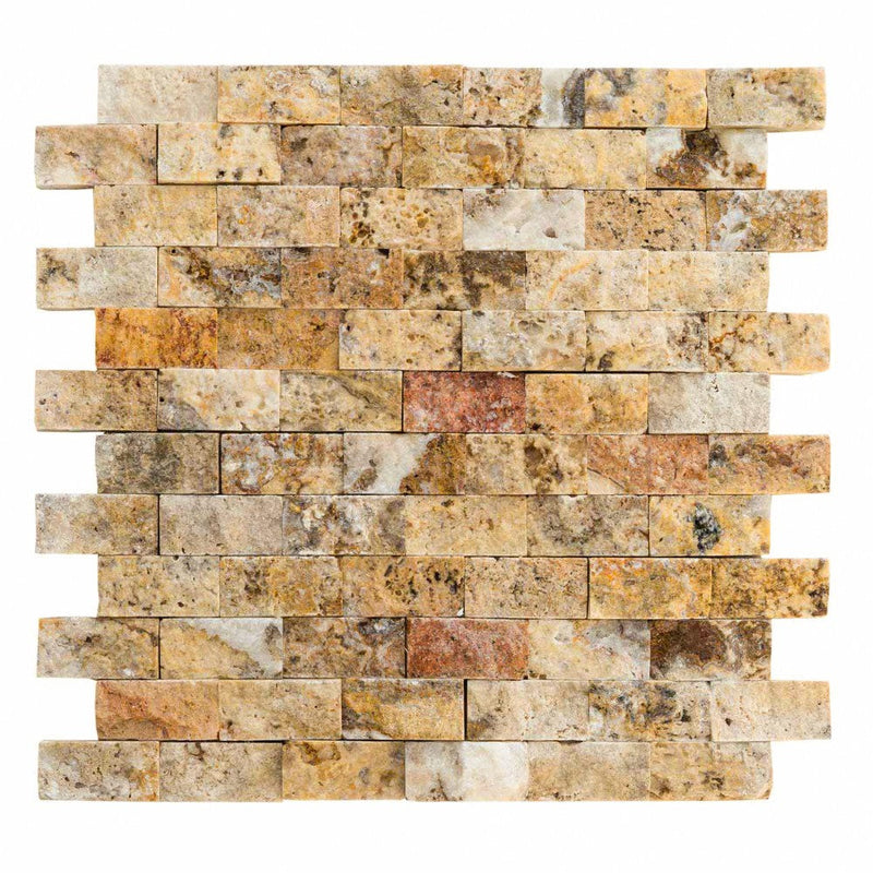 scabos travertine split face stone siding mosaic tile mesh size 12x12-SKU-20012365 mesh view