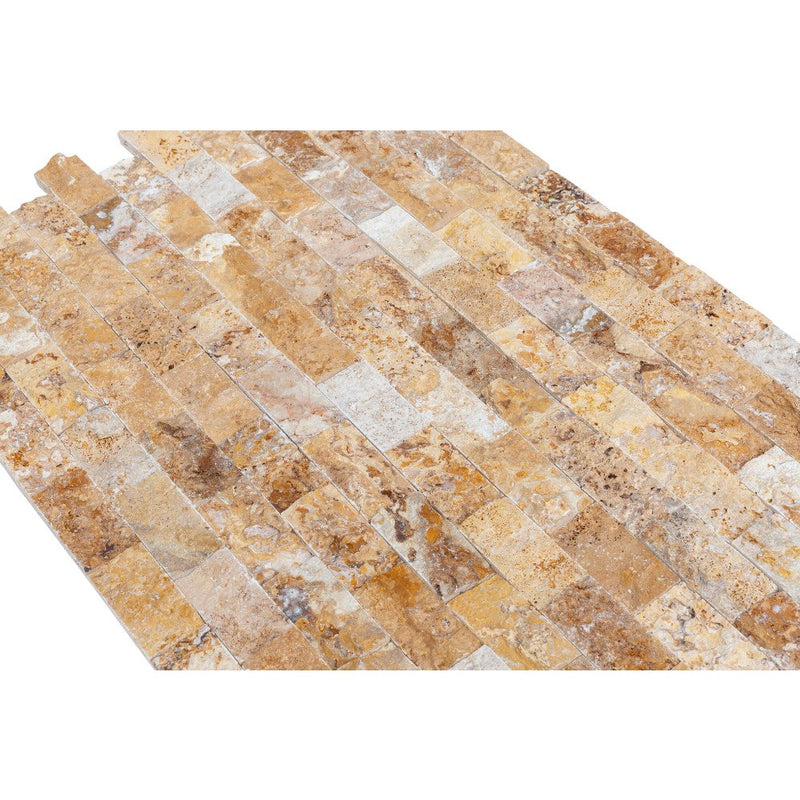 scabos travertine split face stone siding mosaic tile mesh size 12x12-SKU-20012403 angle view