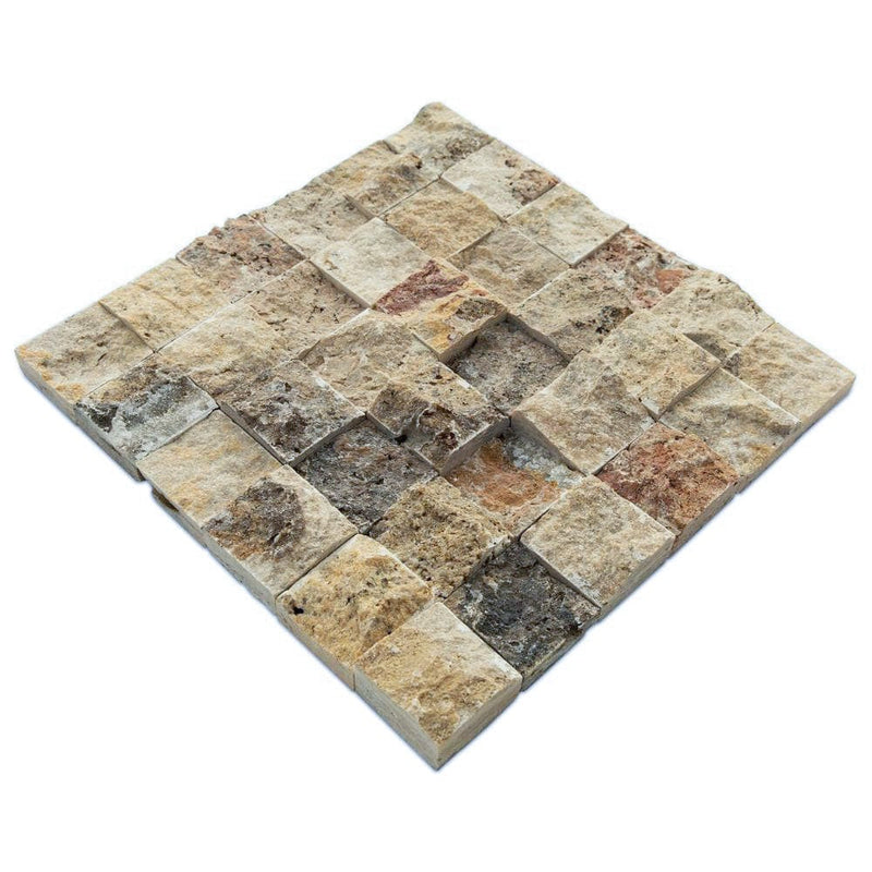 scabos travertine split face stone siding mosaic tile mesh size 12x12-SKU-20012404 angle view