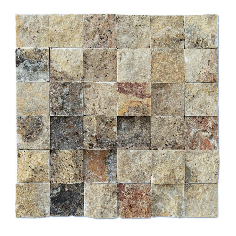 scabos travertine split face stone siding mosaic tile mesh size 12x12-SKU-20012404 top view