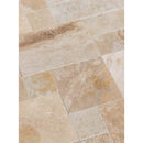 Scott rustic antique French pattern set travertine tile size pattern set surface brushed unfilled edge chiseled SKU-10104421 Close up view of the product.