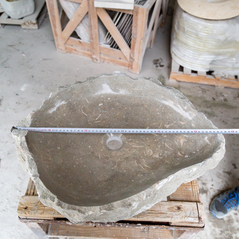 seagrass fossil limestone rustic natural stone vessel sink SKU NTRSTC16-M Size (W)16" (L)20" (H)5" width measure view
