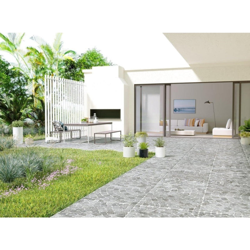 Seramiksan Andezit Matte Porcelain Wall and Floor Tile - 24"x24" SKU-310439  Installed on garden ground view.