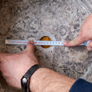 silver travertine rustic stone vessel sink polished interior hand chiseled exterior SKU NTRVS13 Size (D)16" (H)6" Drain hole measure view