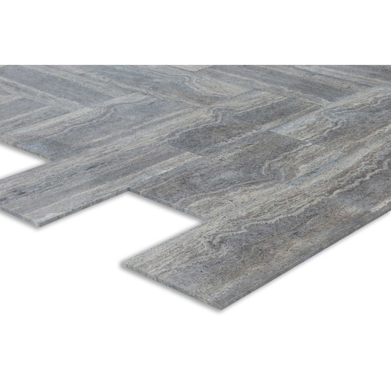 silver vein cut travertine tile size12"x24" surface polished filled edge straight SKU-10080932 Angle shot of tiles.