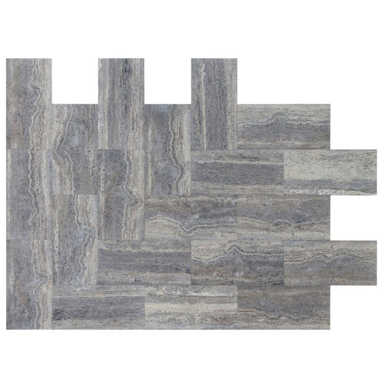 silver vein cut travertine tile size12"x24" surface polished filled edge straight SKU-10080932  View of the products from above.