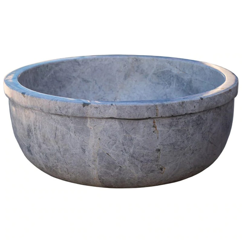 Natural Stone Sirius Silver Marble Self-Rimming Vessel Sink Polished (D)16" (H)6"