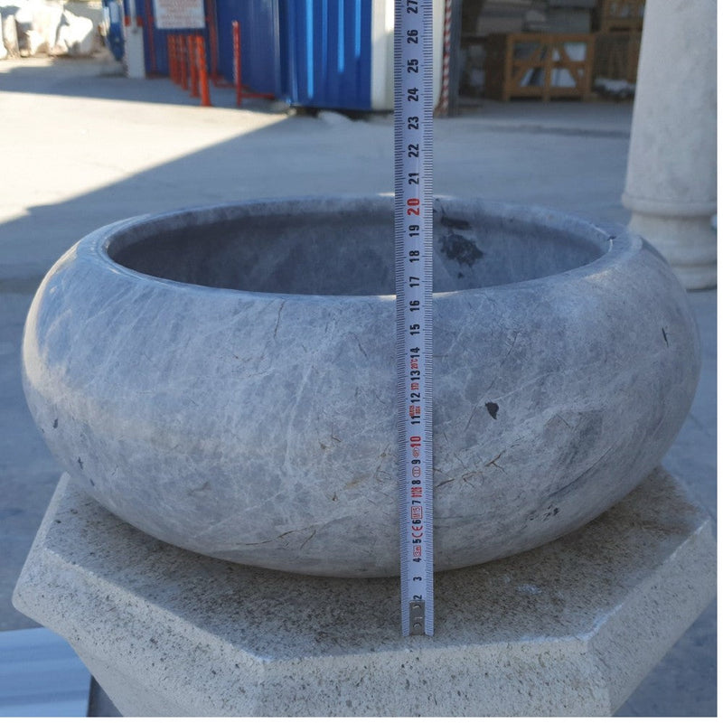sirius silver marble natural stone vessel sink polished size (D)15.5" (H)6" SKU-TMS21 product shot front view height measure