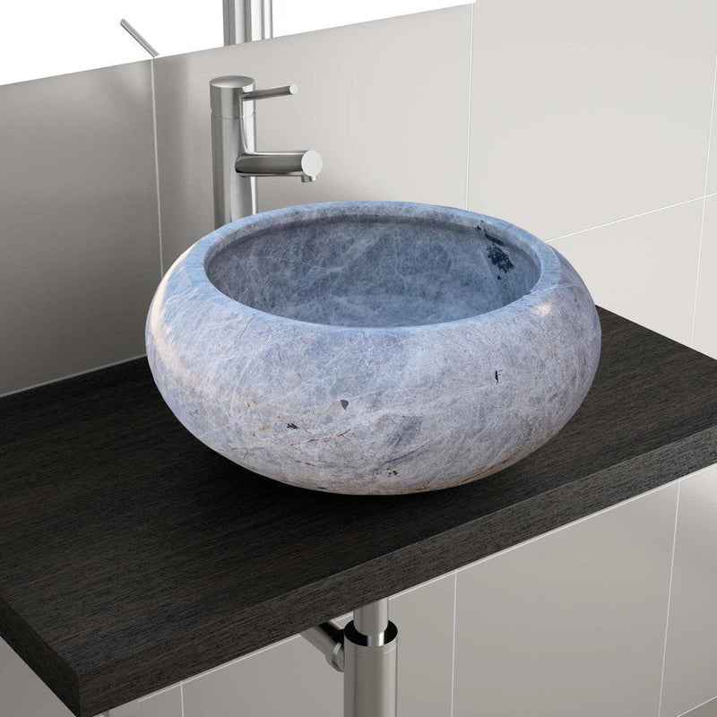 sirius silver marble natural stone vessel sink polished size (D)15.5" (H)6" SKU-TMS21 product shot installed on bathroom