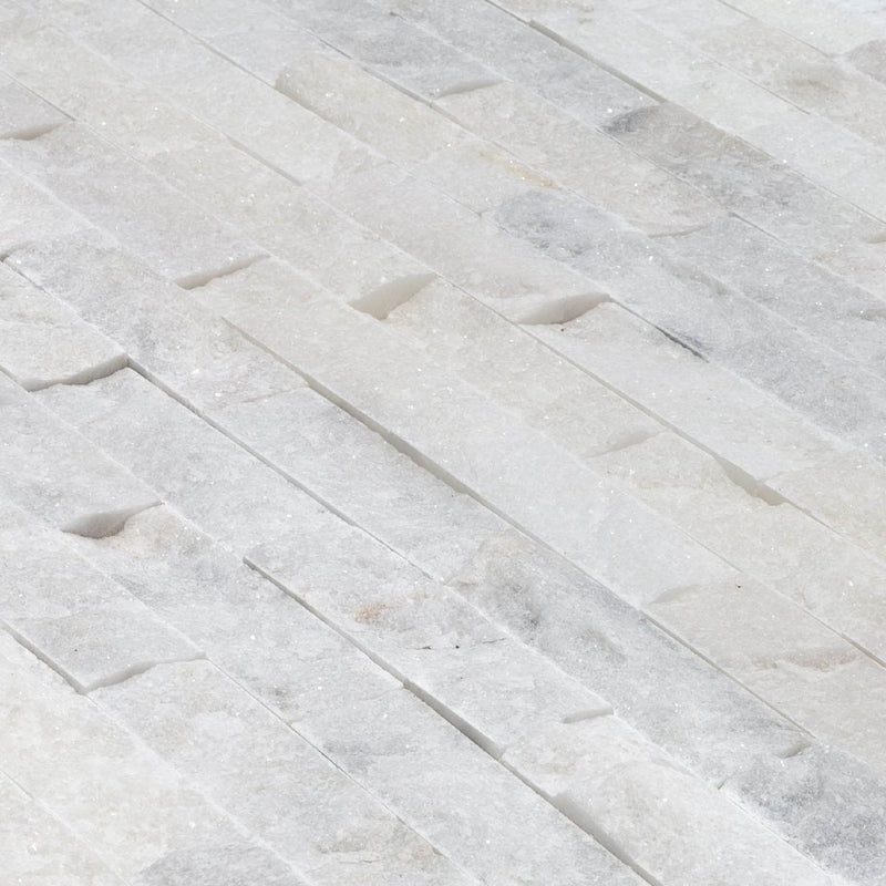 split face turkish carrara marble stacked stone ledger panel 6x24 SKU-20012461 product shot close up view