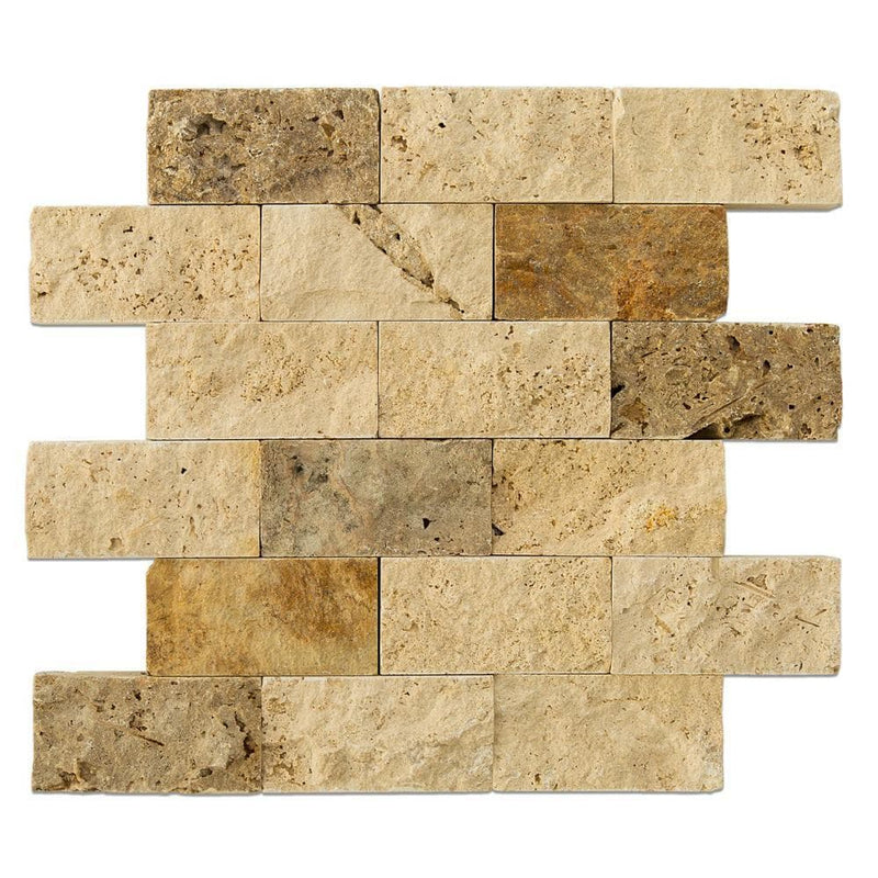 splitface travertine mosaics 2x4 SKU-2001240 top view