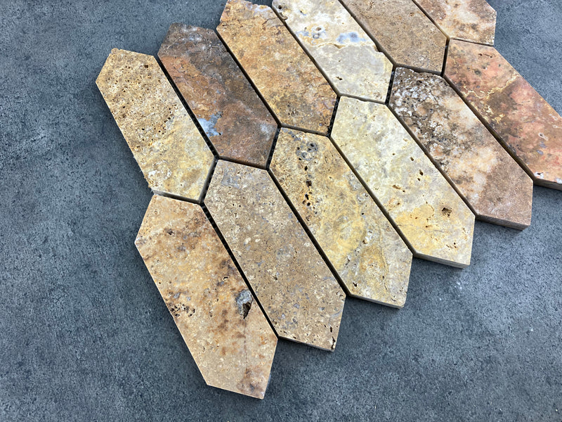 Scabos Travertine Strada Design on 12" x 12" Mesh Mosaic Tile
