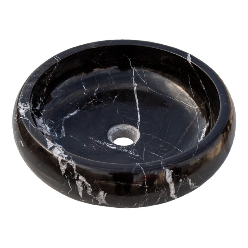 Natural Stone Toros Black Marble Vessel Sink Bowl Polished (D)16" (H)5"