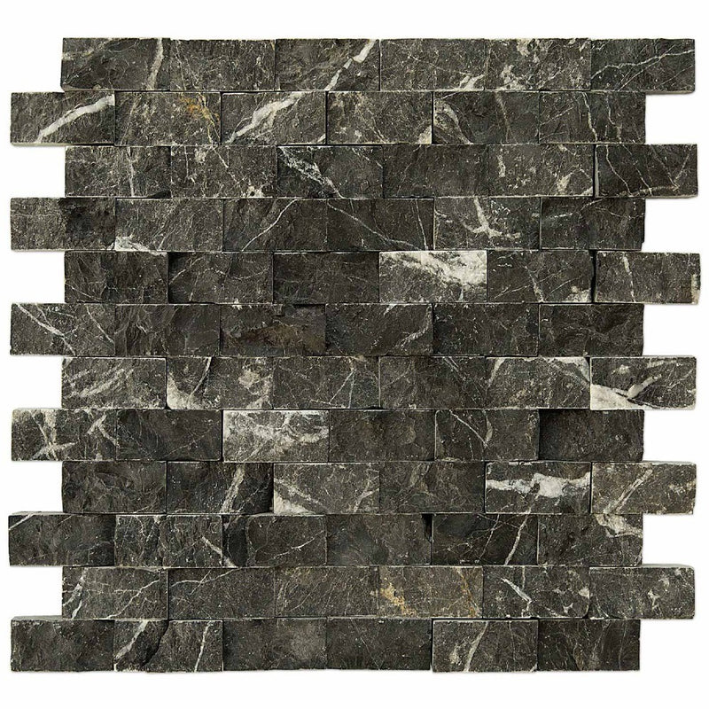 Toros black splitface marble mosaics 1"x2" SKU-20012359 mesh view