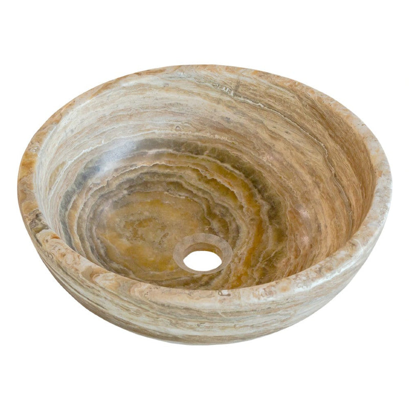 traonyx travertine onyx natural stone marble vessel sink size (D)16" (H)6" SKU-NTRVS32 product shot angle view