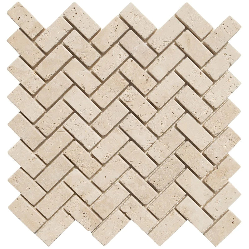 Light Beige Travertine Tumbled Mosaic Tile (10 sqft per box)