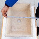 troia light beige rustic natural stone Vessel Sink honed and hand chiseled size W12 L17 H6 SKU NTRSTC54 width measure view