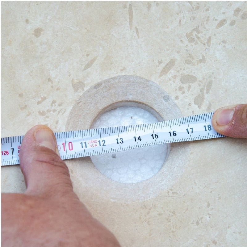 troia light beige travertine natural stone oval vessel sink surface honed filled size (W)16" (L)21" (H)6" (52cmx41cm)-SKU-NTRSTC06 product shot drain hol measure