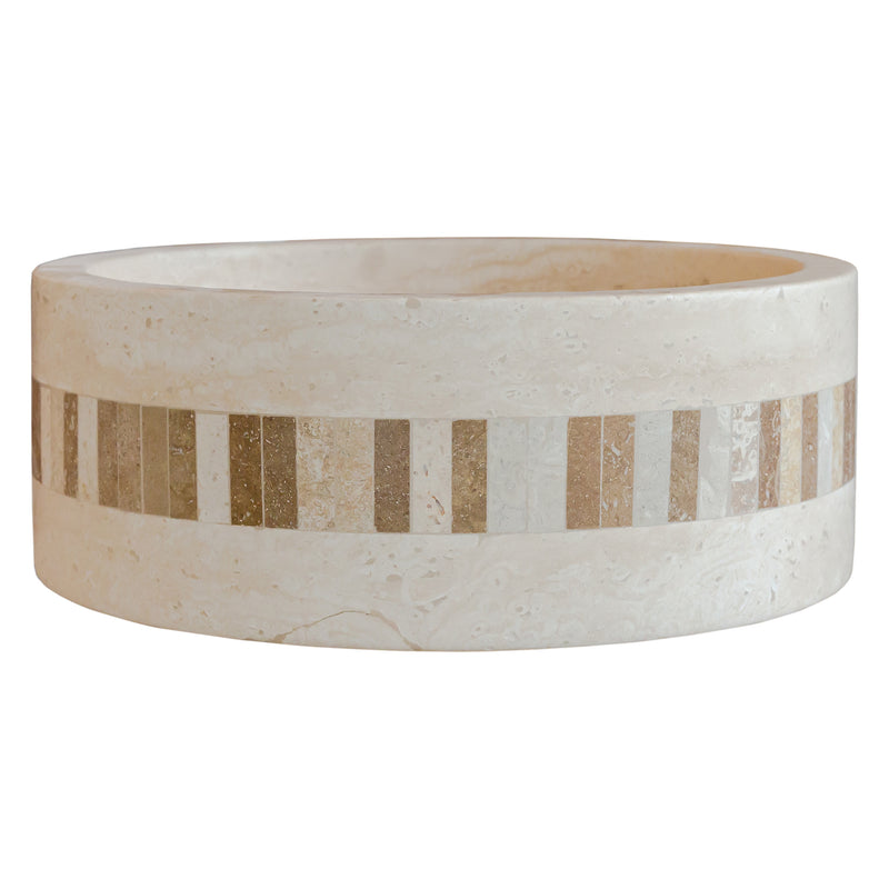 troia light travertine natural stone cylinder sink honed and filled matte SKU NTRVS39 size (D)16" (H)6" side view product shot