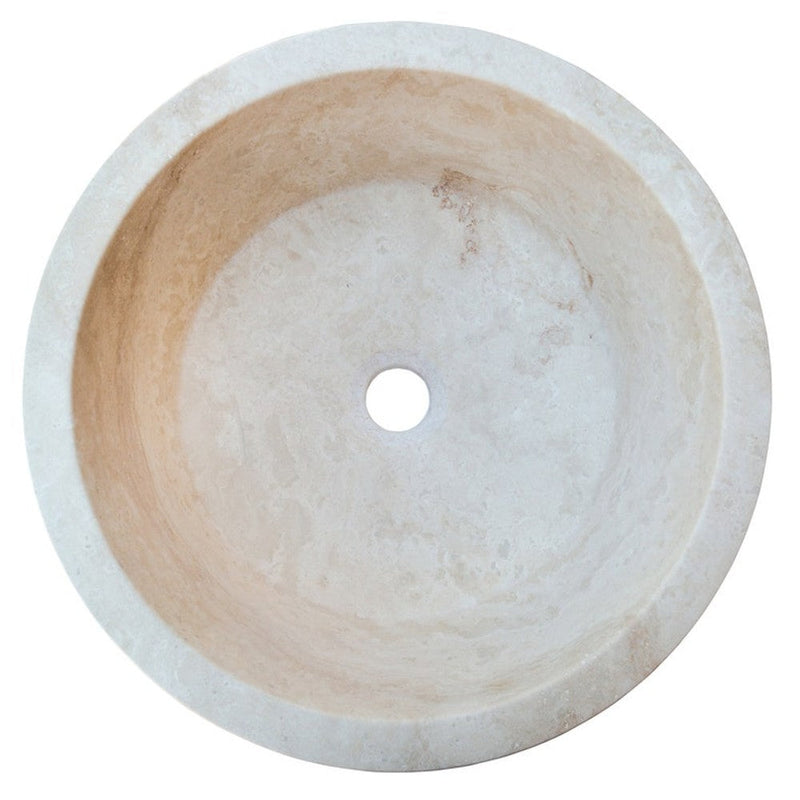 troia light travertine natural stone vessel sink surface honed filled size (D)16" (H)6" (45.8cmx45.8cmx23cm) SKU-NTRSTC10 product shot top view