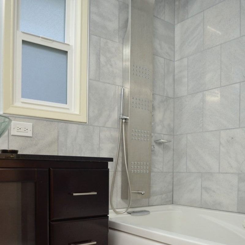 troya fume grey polished marble tiles size 18"x18" SKU-10085718 installed on bathroom walls