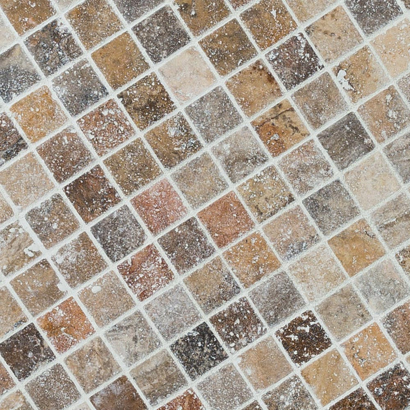 tumbled travertine mosaic 2x2 scabos SKU-20012338 close shot of product with joint