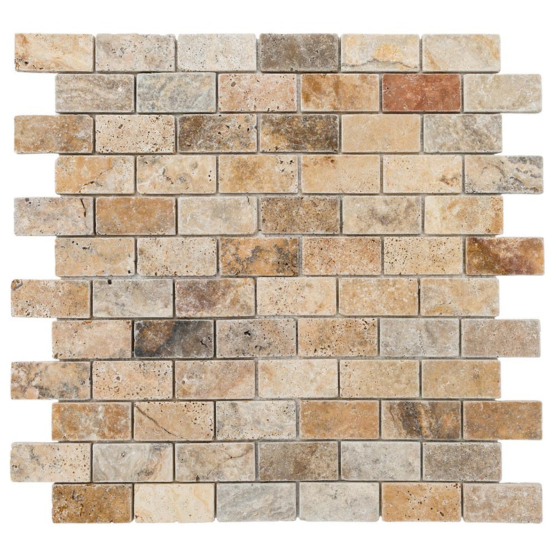 tumbled travertine mosaic 2x2 scabos SKU-20012338 top view of product