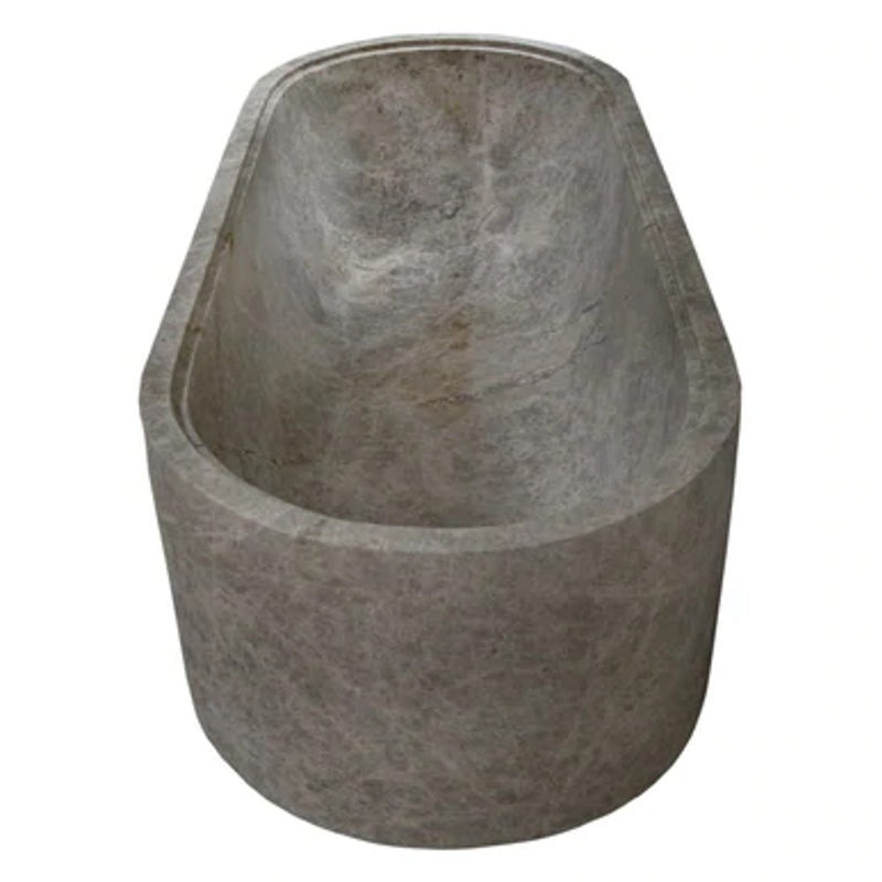 Tundra gray marble bathtub handcarved from solid marble block W(29.5) L(l67) H(19.5) SKU-SPTGMB32 front view of product