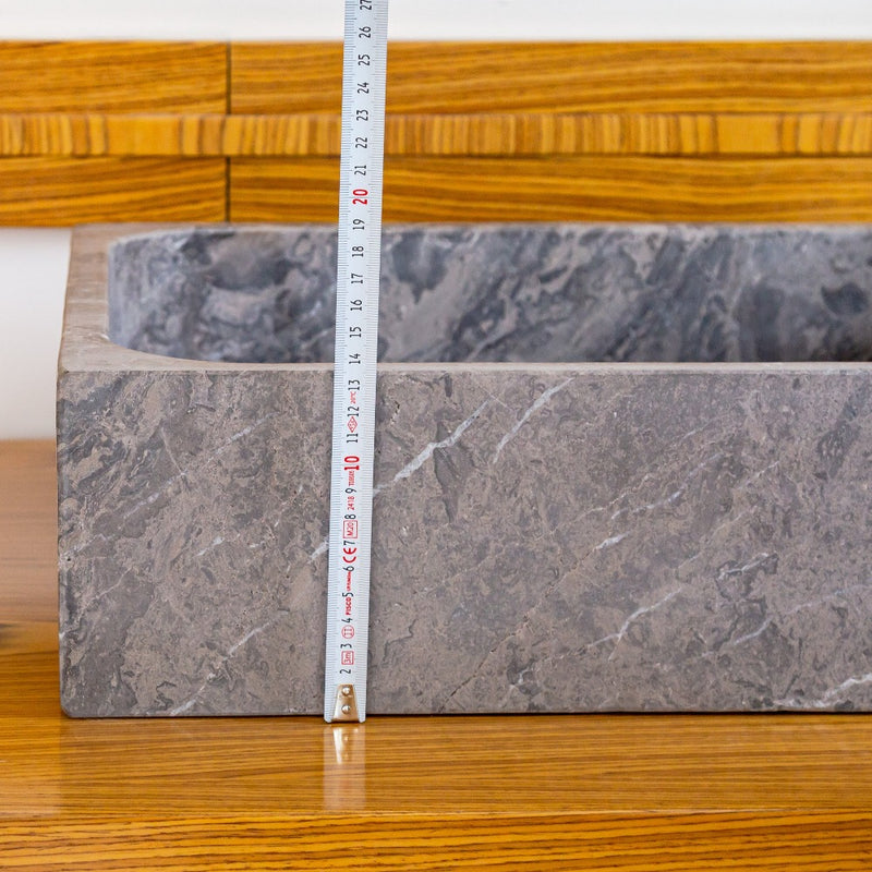 tundra gray marble farmhouse rectangular sink SKU NTRVS14 Size (W)16" (L)19.5" (H)5" height measure view