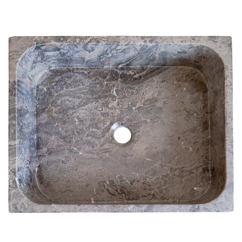undra gray marble farmhouse rectangular sink SKU NTRVS14 Size (W)16" (L)19.5" (H)5" top view product shot