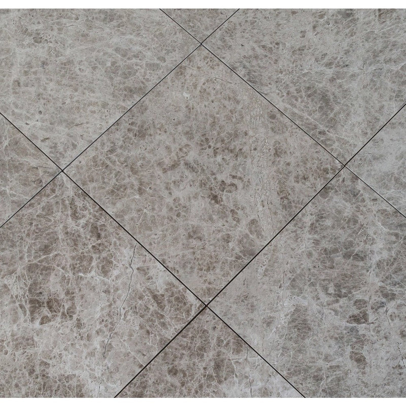tundra light grey marble tile surface polished size 12"x12" thickness 1/2" edge straight  product shot top view