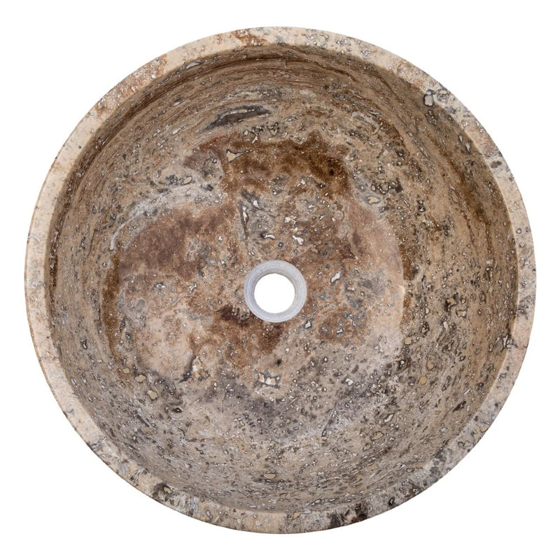 valencia beige travertine natural stone undermount vessel sink filled and polished SKU-EGEVUMP166 product shot top view