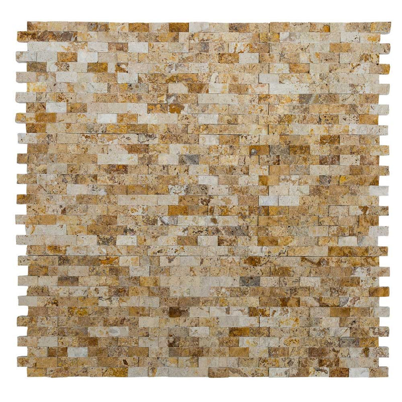 valencia travertine split face stone siding mosaic tile mesh size 12x12 SKU-20012456 multi top view