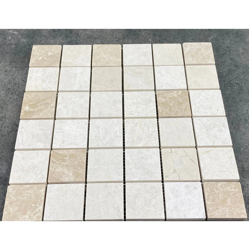 Vanilla Beige Marble 2"x2" Honed on 12" x 12" Mesh Mosaic Tile SKU-HSVB2x2BMOSH top view