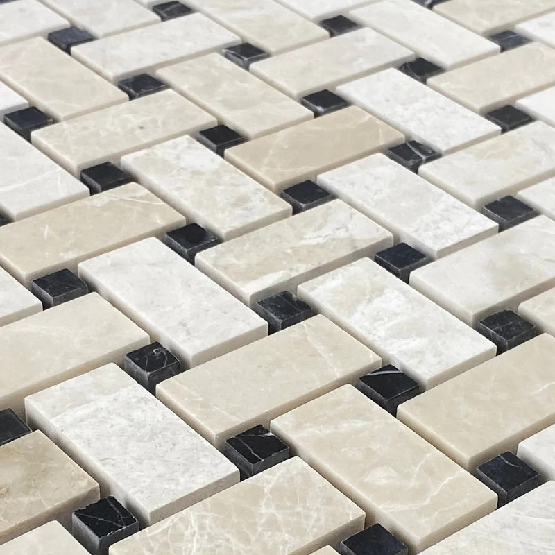 Silver Shadow Marble Basketweave Design on 12 x 12 Mesh Mosaic Tile