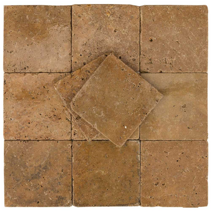 walnut tumbled travertine tiles 8"x8" lightly rounded SKU-20012431.2