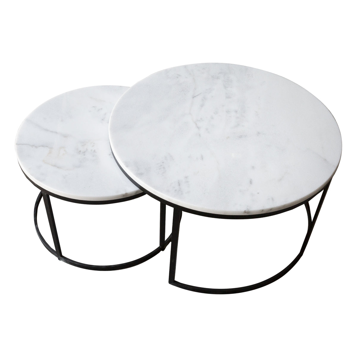 Genuine Carrara White Marble Round Nesting Coffee Table Set of 2, photo 5 of 13