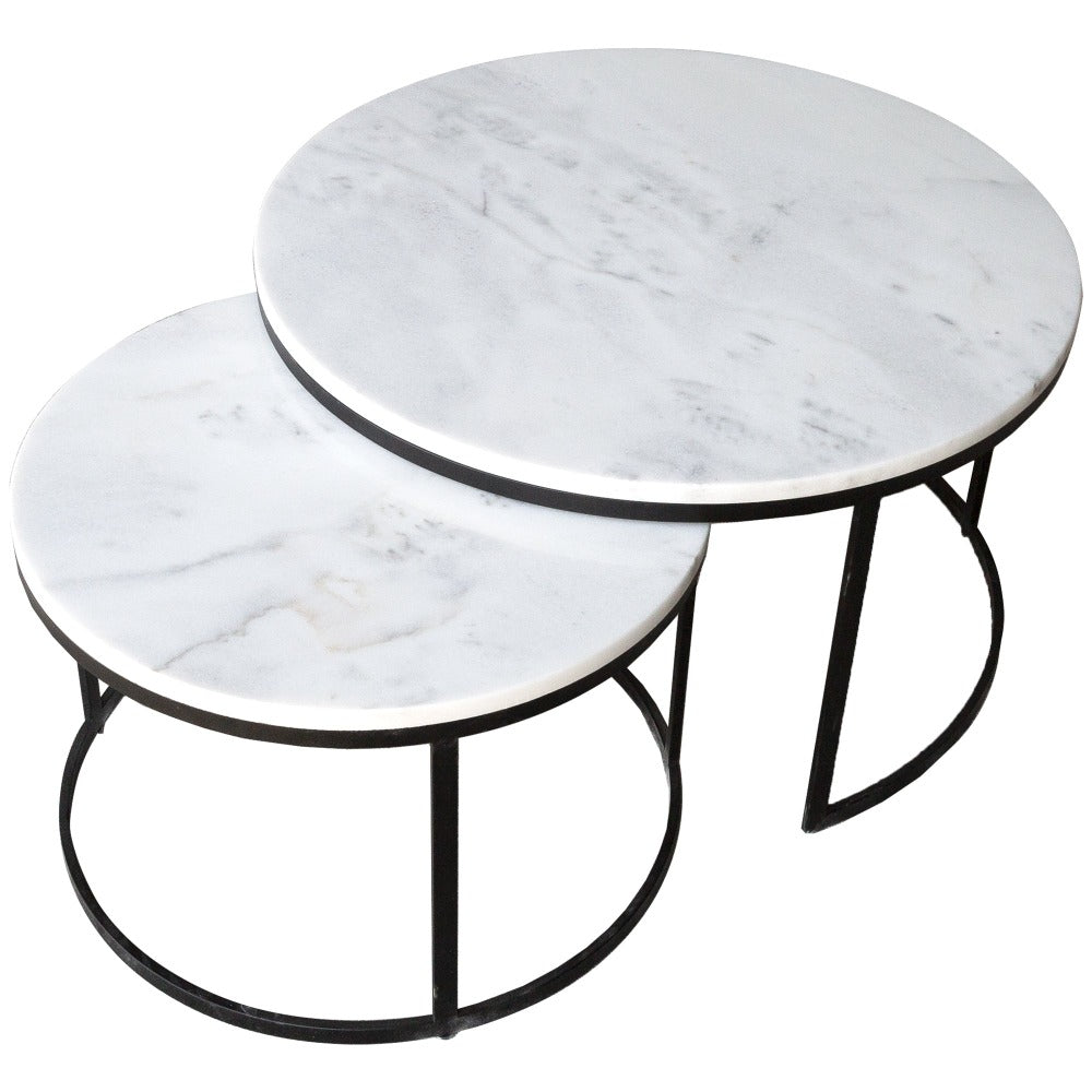 Genuine Carrara White Marble Round Nesting Coffee Table Set of 2, photo 4 of 13