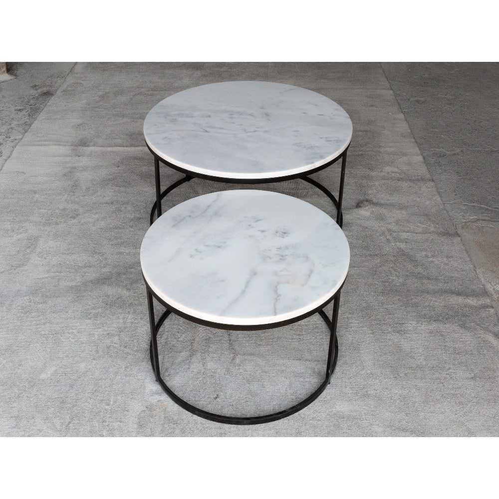 Genuine Carrara White Marble Round Nesting Coffee Table Set of 2, photo 6 of 13