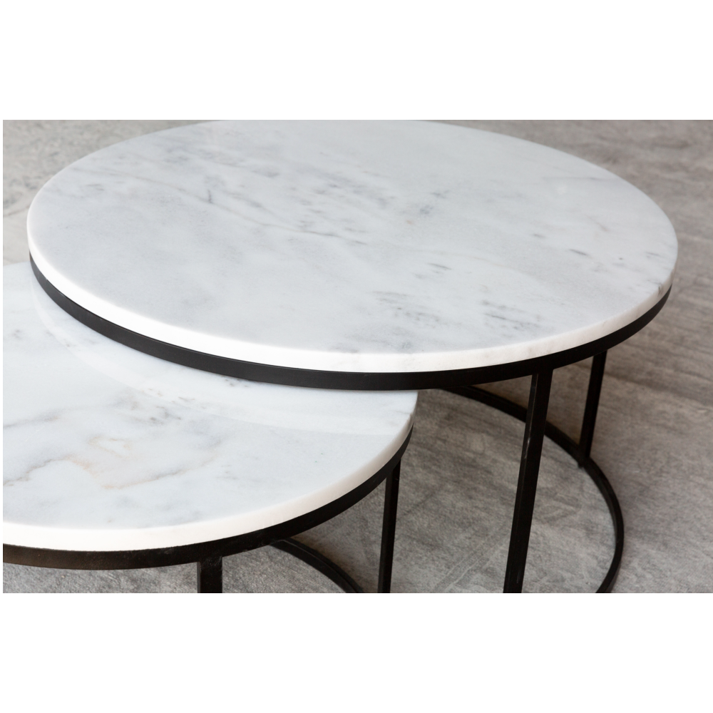 Genuine Carrara White Marble Round Nesting Coffee Table Set of 2, photo 7 of 13