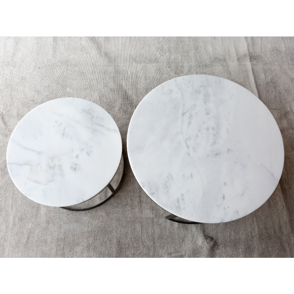 Genuine Carrara White Marble Round Nesting Coffee Table Set of 2, photo 8 of 13
